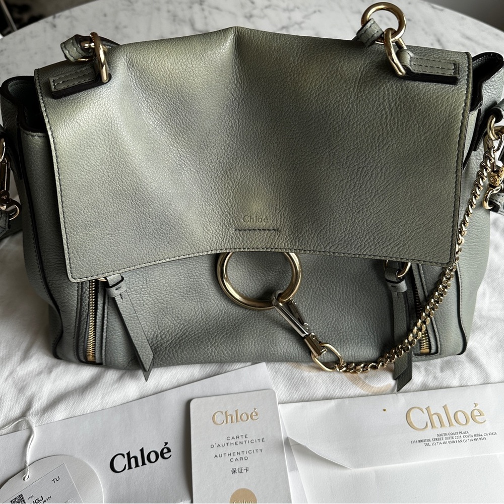 Chloé Faye Day Blue Grey Leather Shoulder Bag - Picture 2 of 13